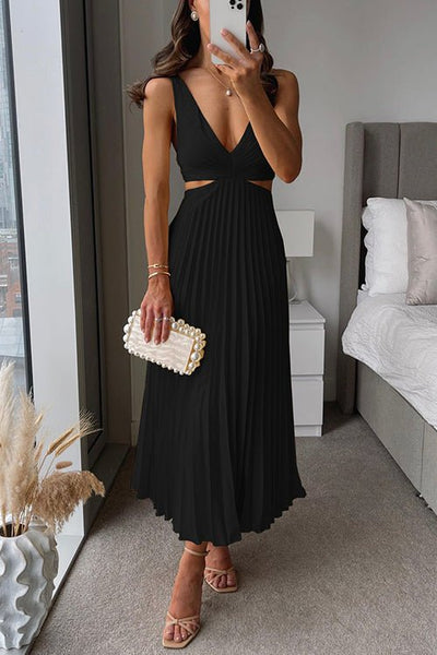 Laure | Elegante Vestido con Cuello en V y Plisado para Mujer