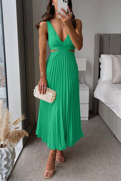 Laure | Elegante Vestido con Cuello en V y Plisado para Mujer