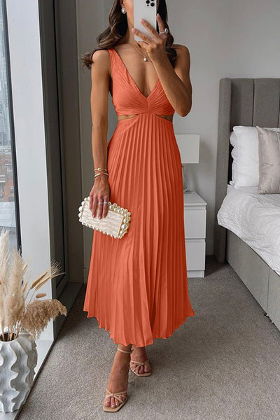 Laure | Elegante Vestido con Cuello en V y Plisado para Mujer