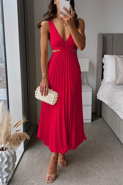Laure | Elegante Vestido con Cuello en V y Plisado para Mujer