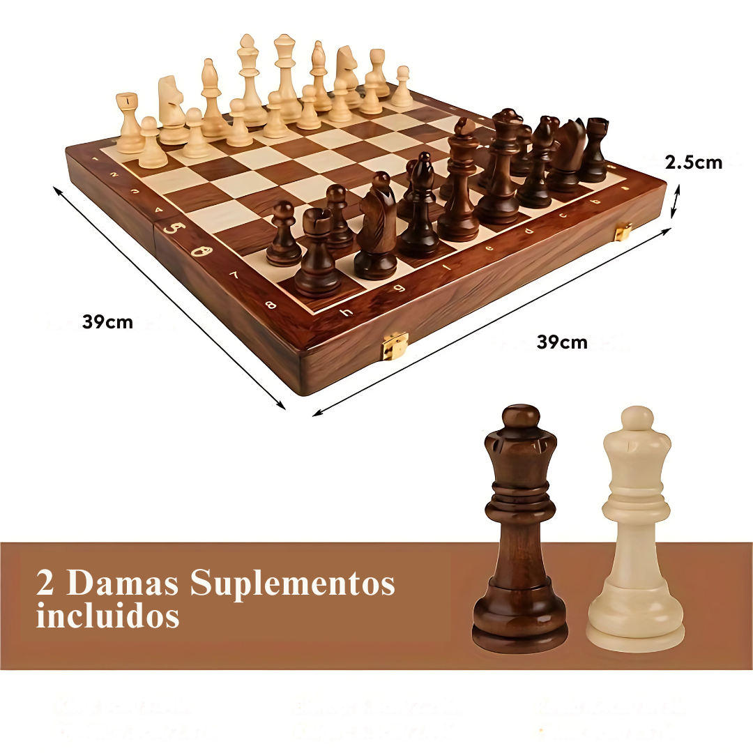Juego de Ajedrez de Madera Maciza Premium – Tablero Plegable