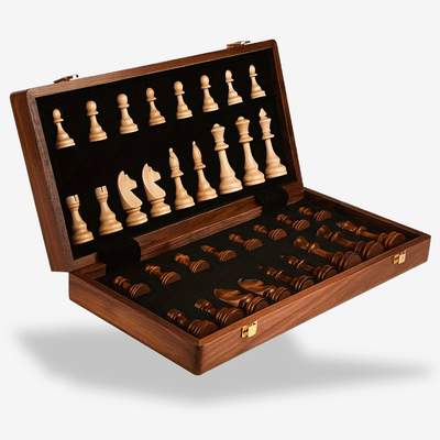 Juego de Ajedrez de Madera Maciza Premium – Tablero Plegable