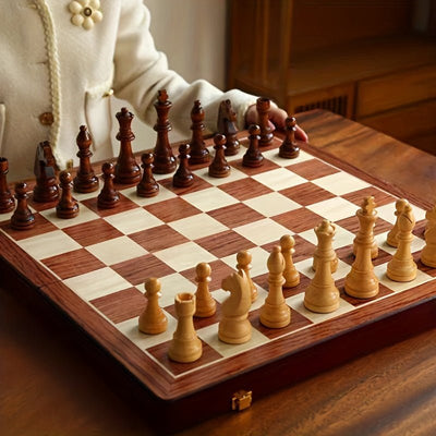 Juego de Ajedrez de Madera Maciza Premium – Tablero Plegable