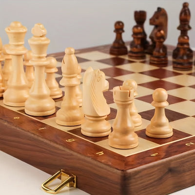Juego de Ajedrez de Madera Maciza Premium – Tablero Plegable